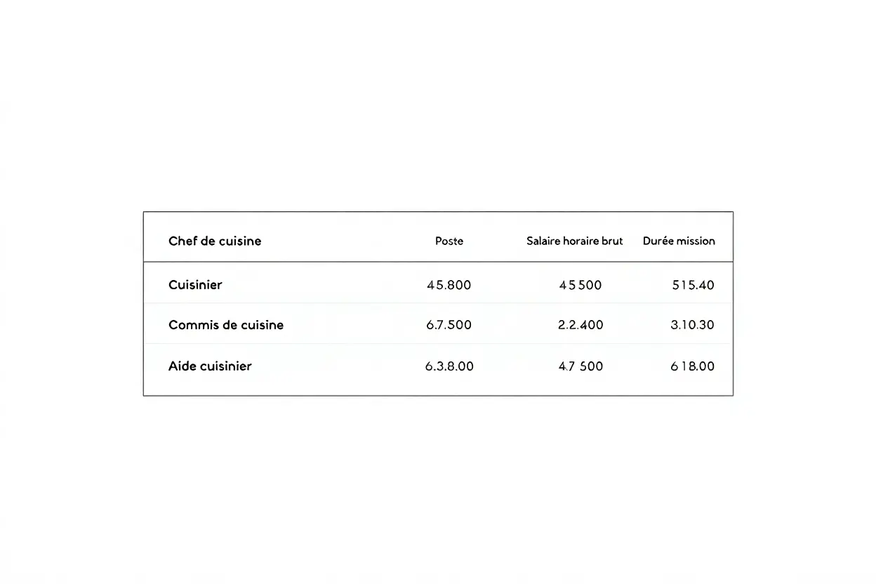Tableau des salaires intérim cuisine